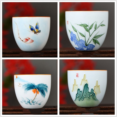 4 kom/lot Kineska keramička šalica za čaj Ručno oslikana šalica s lotosom Mala zdjelica za čaj Ručno izrađeni porculanski set za čaj Pribor Master Drinkware