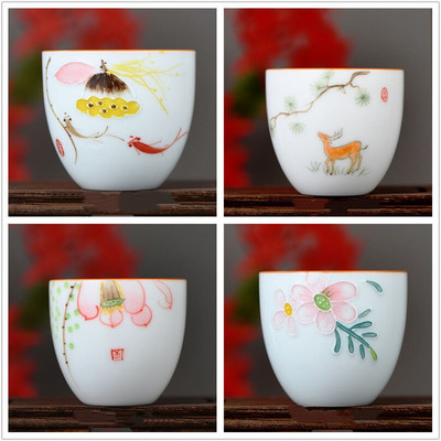 4 kom/lot Kineska keramička šalica za čaj Ručno oslikana šalica s lotosom Mala zdjelica za čaj Ručno izrađeni porculanski set za čaj Pribor Master Drinkware