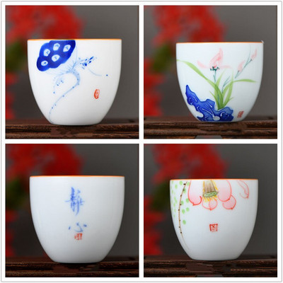 4 kom/lot Kineska keramička šalica za čaj Ručno oslikana šalica s lotosom Mala zdjelica za čaj Ručno izrađeni porculanski set za čaj Pribor Master Drinkware