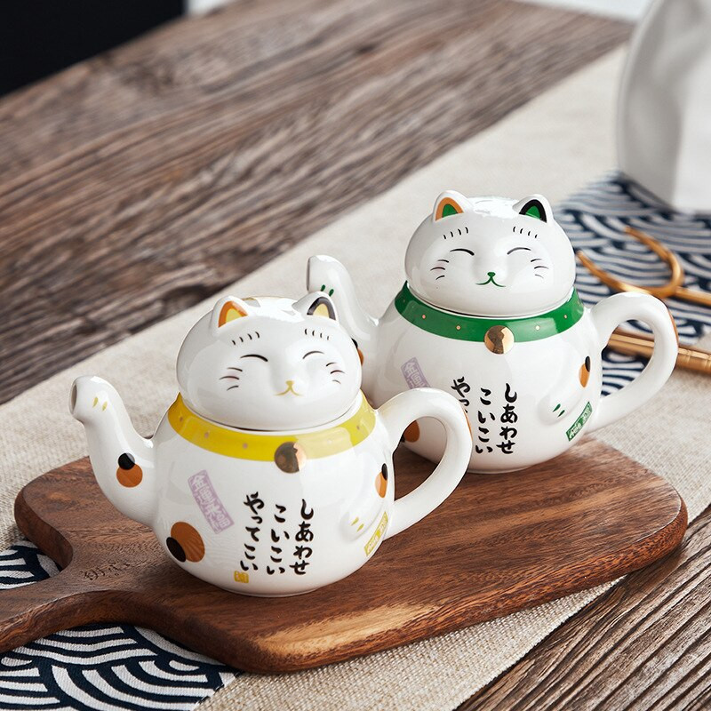 Mielas japonų Lucky Cat porcelianinis arbatos rinkinys Creative Maneki Neko Keraminis arbatos puodelis su sieteliu Lovely Plutus Cat arbatinuko puodelis