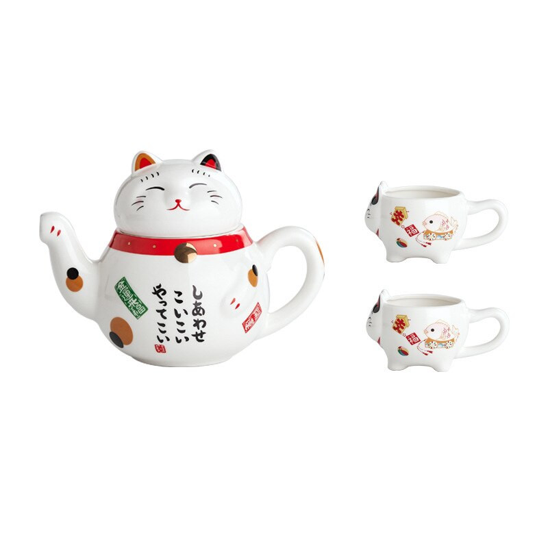 Mielas japonų Lucky Cat porcelianinis arbatos rinkinys Creative Maneki Neko Keraminis arbatos puodelis su sieteliu Lovely Plutus Cat arbatinuko puodelis