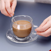 250ml Διαφανές διπλό τοίχωμα ποτήρι για φλιτζάνι καφέ και πιατάκι Σετ Γραφείου Γυάλινα Ποτούμενα Απογευματινά φλιτζάνια και πιατάκια τσαγιού