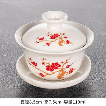 Китайски ръчно рисуван сервиз за чай, dehua gai wan бял порцелан Gaiwan комплект порцеланова тенджера за чай за пътуване Красив и лесен чайник