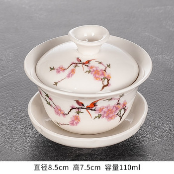 Китайски ръчно рисуван сервиз за чай, dehua gai wan бял порцелан Gaiwan комплект порцеланова тенджера за чай за пътуване Красив и лесен чайник