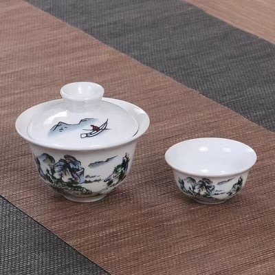 Ručne maľovaná čajová súprava z Číny, Dehua Gai Wan, biely porcelán, Gaiwan, porcelánová sada kanvíc na čaj na cesty, krásna a jednoduchá kanvica.