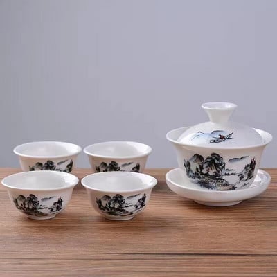 Ručne maľovaná čajová súprava z Číny, Dehua Gai Wan, biely porcelán, Gaiwan, porcelánová sada kanvíc na čaj na cesty, krásna a jednoduchá kanvica.