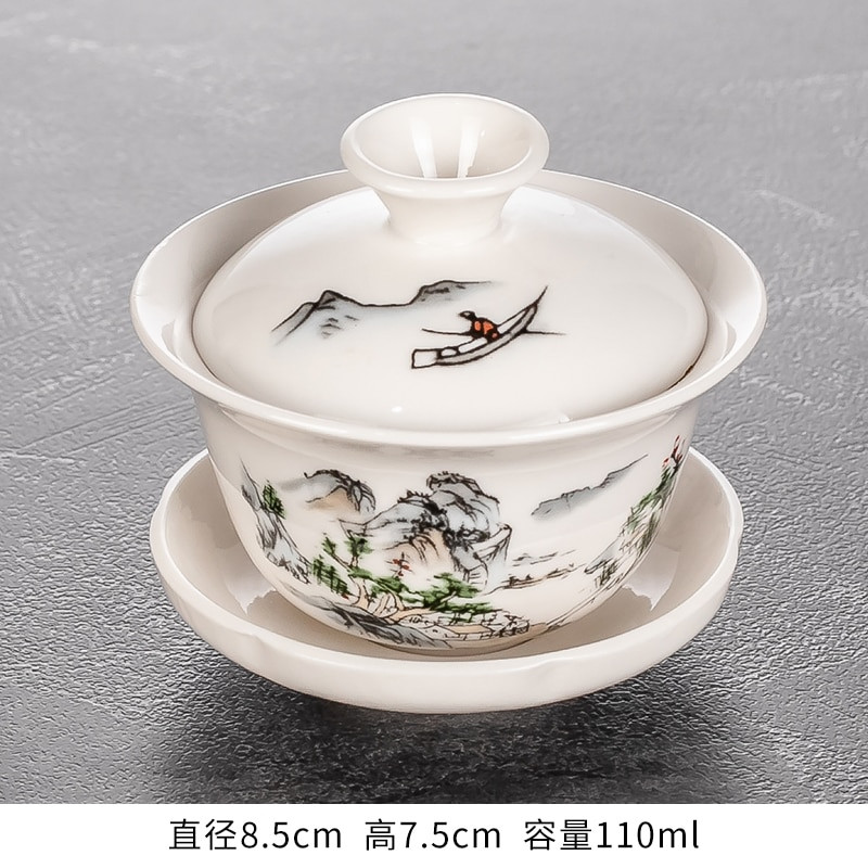 Ručne maľovaná čajová súprava z Číny, Dehua Gai Wan, biely porcelán, Gaiwan, porcelánová sada kanvíc na čaj na cesty, krásna a jednoduchá kanvica.