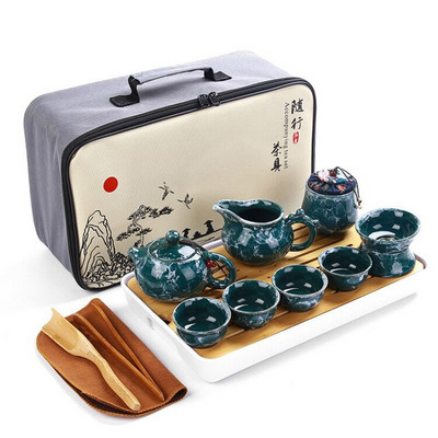 Ķīniešu augstas kvalitātes Kung Fu tējas komplekts Keramikas pārnēsājams tējkannas komplekts āra ceļojumiem Gaiwan tējas krūzes tējas ceremonijas tējas tase