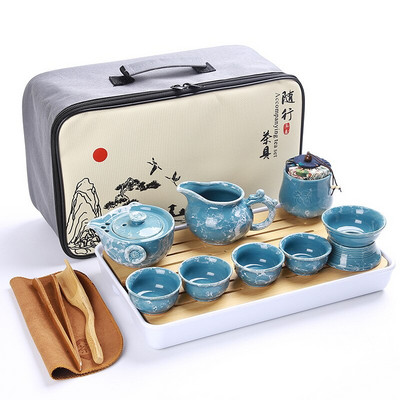 Set de ceai chinezesc de înaltă calitate Kung Fu Set de ceainic portabil din ceramică pentru călătorie în aer liber Cești de ceai Gaiwan Ceremonia de ceai ceașcă