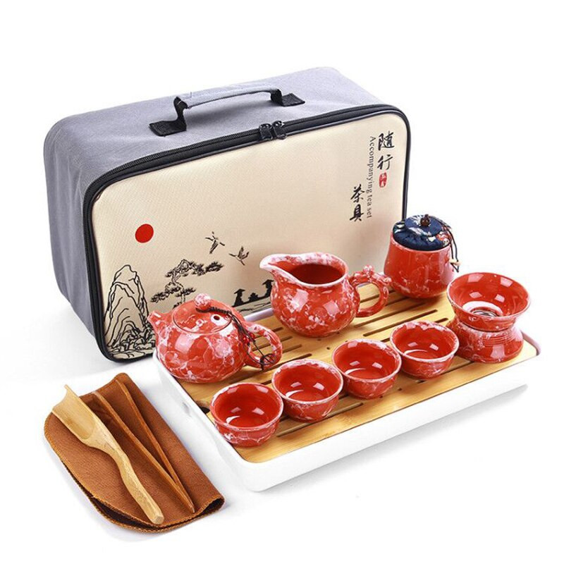 Set de ceai chinezesc de înaltă calitate Kung Fu Set de ceainic portabil din ceramică pentru călătorie în aer liber Cești de ceai Gaiwan Ceremonia de ceai ceașcă