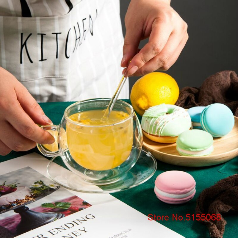 Staklene prozirne mirisne šalice za čaj s dvostrukim stijenkama i tanjurići Vakuumska šalica za cappuccino latte kavu sa žlicom protiv opekotina Poklon kutija