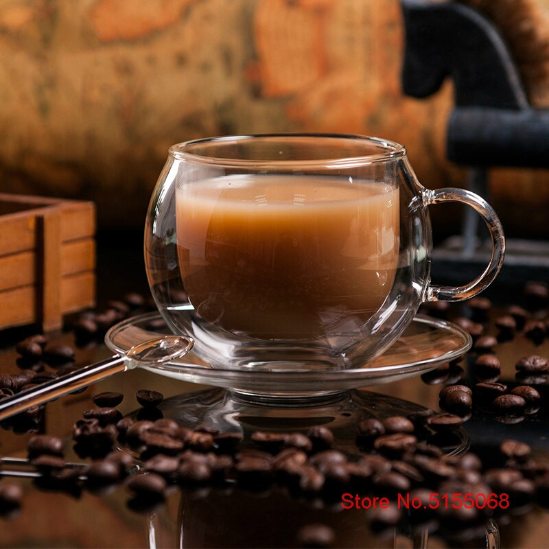 Staklene prozirne mirisne šalice za čaj s dvostrukim stijenkama i tanjurići Vakuumska šalica za cappuccino latte kavu sa žlicom protiv opekotina Poklon kutija