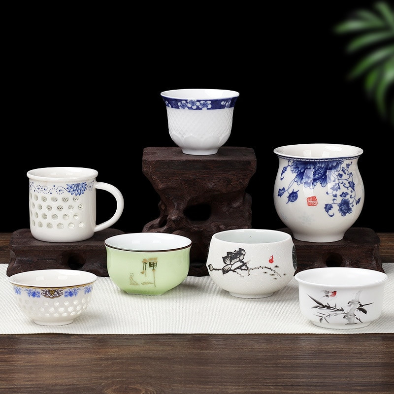 4 ks/sada čínskych keramických šálok, ručne vyrábaných, malých, porcelánových, čajových šálok, doplnkov, hlavnej šálky, osobnej šálky.