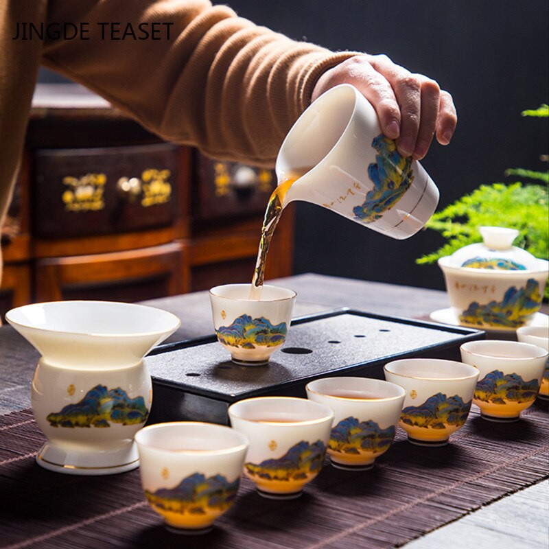 4 kom./lot Kineska keramička šalica za čaj Šalica za kavu Izvrsna zdjela za čaj od žada, ručno rađeni porculanski set za čaj Posuđe za putovanje, jedna šalica