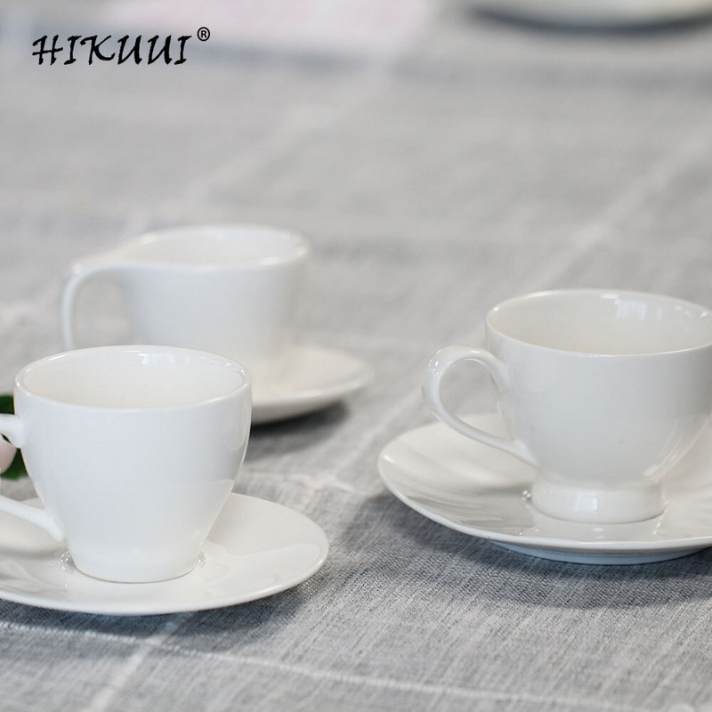 3 štýlové 2 ks porcelánové šálky na kávu s podšálkami, čisto biele popoludňajšie keramické hrnčeky na kávu, šálky na čaj s podnosmi, riad