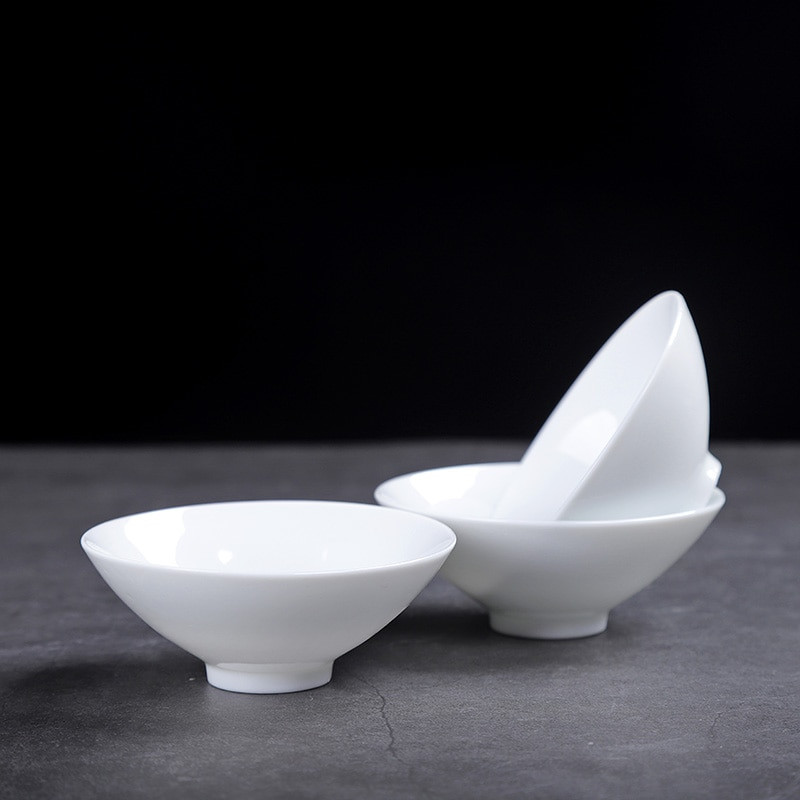 WSHYUFEI Biele porcelánové čajové šálky Ručne vyrobené keramické šálky Čínska čajová súprava Čajová miska Kancelária Domácnosť Majstrovské šálky 3 ks/sada