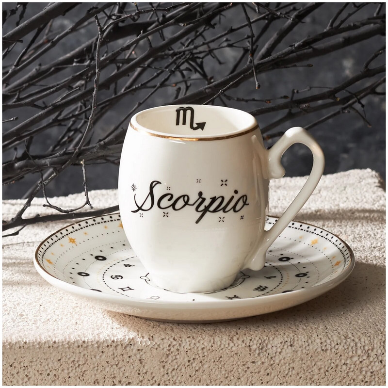 Set šalica i tanjurića za tursku kavu Vaga Škorpion Strijelac Jarac Vodenjak Ribe Horoskopski znakovi Moderan dizajn Kuhinja