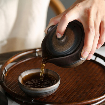 Керамичен чайник в японски стил Kung Fu Gaiwan Чайник с груба керамика Чаша за вода Преносими комплекти за чай за пътуване Офис Чаша за чай CUP