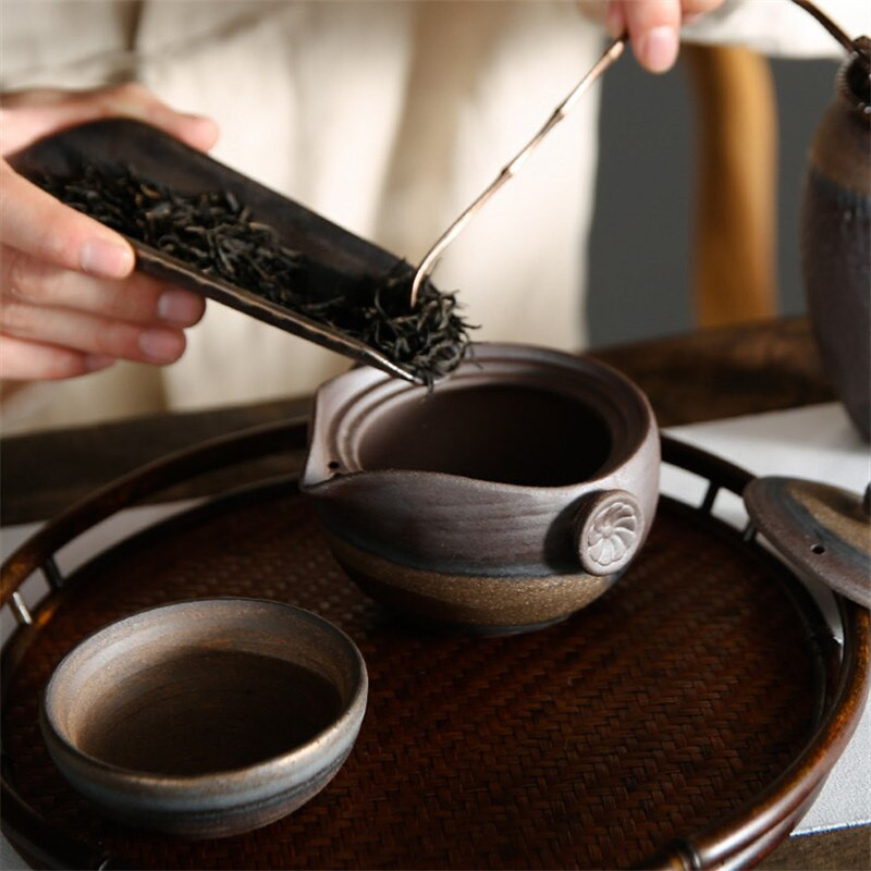 Japoniško stiliaus keraminis arbatinukas Kung Fu Gaiwan stambios keramikos virdulys vandens puodelis Nešiojami kelioniniai arbatos rinkiniai Biuro arbatos puodelis