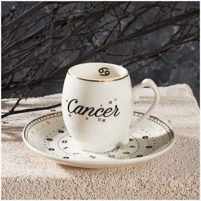 Turkiškas kavos puodelio ir lėkštės rinkinys Avinas Jautis Dvyniai Vėžys Liūtas Mergelė Zodiako ženklai Stilingas dizainas Virtuvės technika Pradžia
