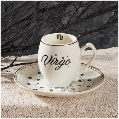 Turkiškas kavos puodelio ir lėkštės rinkinys Avinas Jautis Dvyniai Vėžys Liūtas Mergelė Zodiako ženklai Stilingas dizainas Virtuvės technika Pradžia