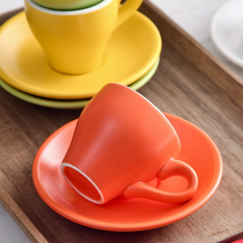 Sada šálok a podšálok na talianske espresso SHOT v cukríkovej farbe, 80 ml, mini čierny hrnček na kávu s matnou textúrou, šálky na tureckú kávu