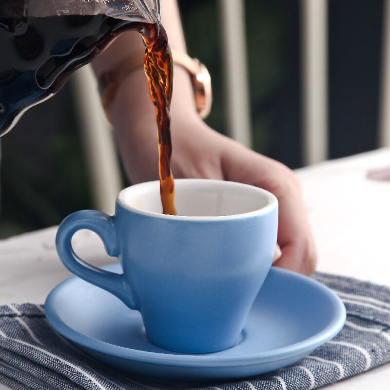 Sada šálok a podšálok na talianske espresso SHOT v cukríkovej farbe, 80 ml, mini čierny hrnček na kávu s matnou textúrou, šálky na tureckú kávu