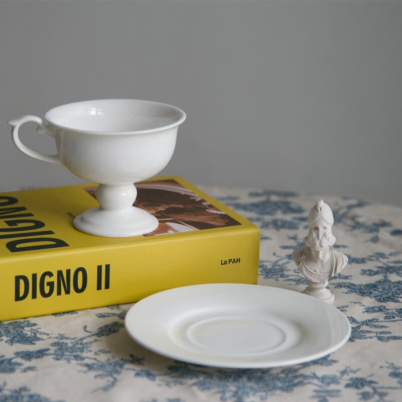 Hrnček na kávu z kostného porcelánu, ručne vyrobený keramický pohár na espresso, sada šálok a podšálok v severskom štýle, kreatívne čisto biele hrnčeky na popoludňajší čaj