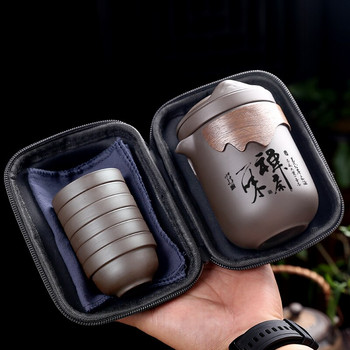 Yixing Пурпурен пясъчен комплект за чай против изгаряне Керамична китайска чаша за чай Комплект преносими съдове за път Кунг Фу чаша за чай 1 тенджера 6 чаши Gaiwan