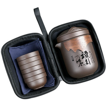 Yixing Пурпурен пясъчен комплект за чай против изгаряне Керамична китайска чаша за чай Комплект преносими съдове за път Кунг Фу чаша за чай 1 тенджера 6 чаши Gaiwan