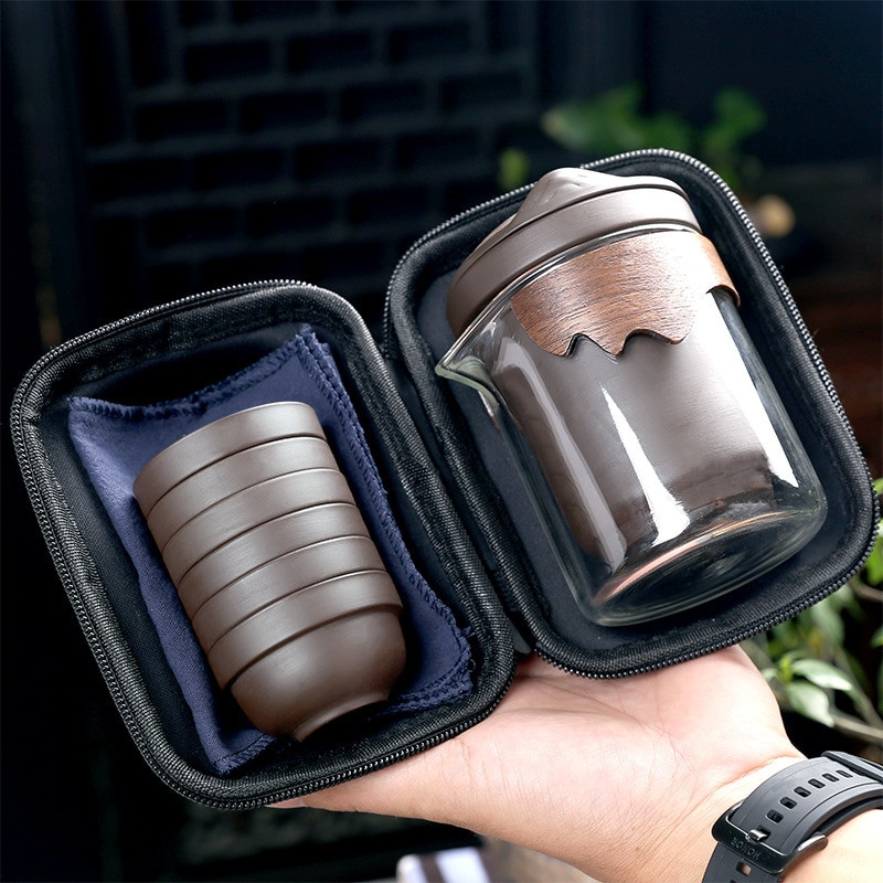 Yixing Purple Sand Tea Set Keramická čínska sada šálok s ochranou proti obareniu Prenosný cestovný čajový riad Kung Fu čajový hrnček 1 kanvica 6 šálok Gaiwan