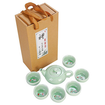 Творчески Carp Ice Crack Китайски чай Пътуващ комплект Kung Fu Комплект за чай Керамичен преносим чайник Порцеланов чайник Gaiwan Чаши за чай Инструмент за чай