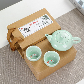 Творчески Carp Ice Crack Китайски чай Пътуващ комплект Kung Fu Комплект за чай Керамичен преносим чайник Порцеланов чайник Gaiwan Чаши за чай Инструмент за чай