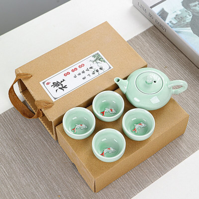 Creative Carp Ice Crack Kinų arbatos kelioninis rinkinys Kung Fu arbatos rinkinys Keraminis nešiojamas arbatinukas porcelianinis arbatinukas Gaiwan arbatos puodeliai arbatos įrankis