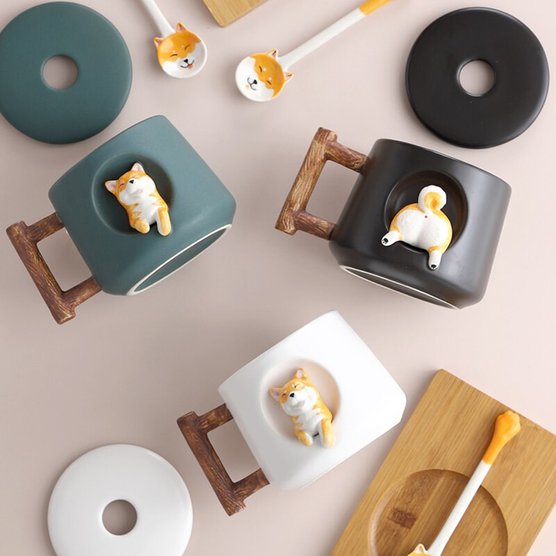 Crtana keramička šalica Trend Personality Kreativna šalica za kavu sa žličicom s poklopcem