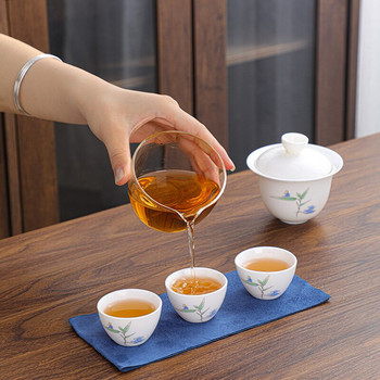 Керамичен чайник Gaiwan с 3 чаши и комплекти за чай Домашен офис Преносим сервиз за чай за пътуване Прибор за пиене