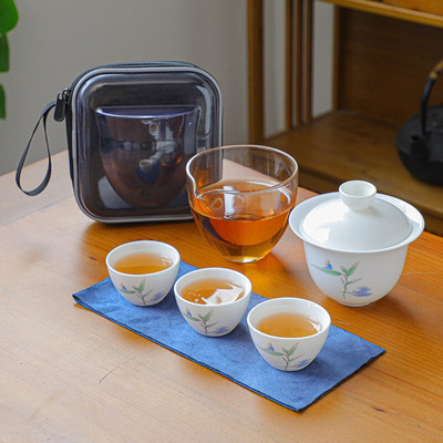 Keraminis arbatinukas Gaiwan su 3 puodeliais arbatos rinkiniais Namų biuro nešiojamas kelioninis arbatos rinkinys geriamasis indas