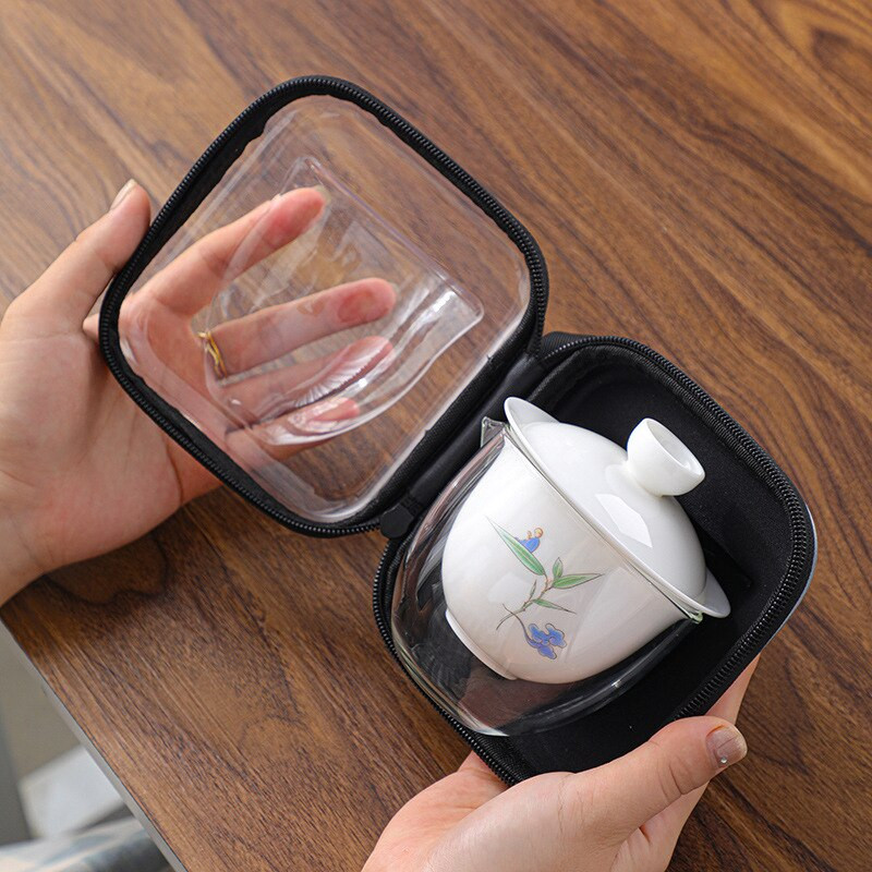 Keraminis arbatinukas Gaiwan su 3 puodeliais arbatos rinkiniais Namų biuro nešiojamas kelioninis arbatos rinkinys geriamasis indas