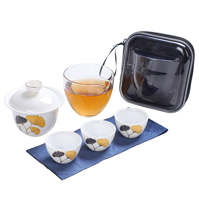 Keraminis arbatinukas Gaiwan su 3 puodeliais arbatos rinkiniais Namų biuro nešiojamas kelioninis arbatos rinkinys geriamasis indas