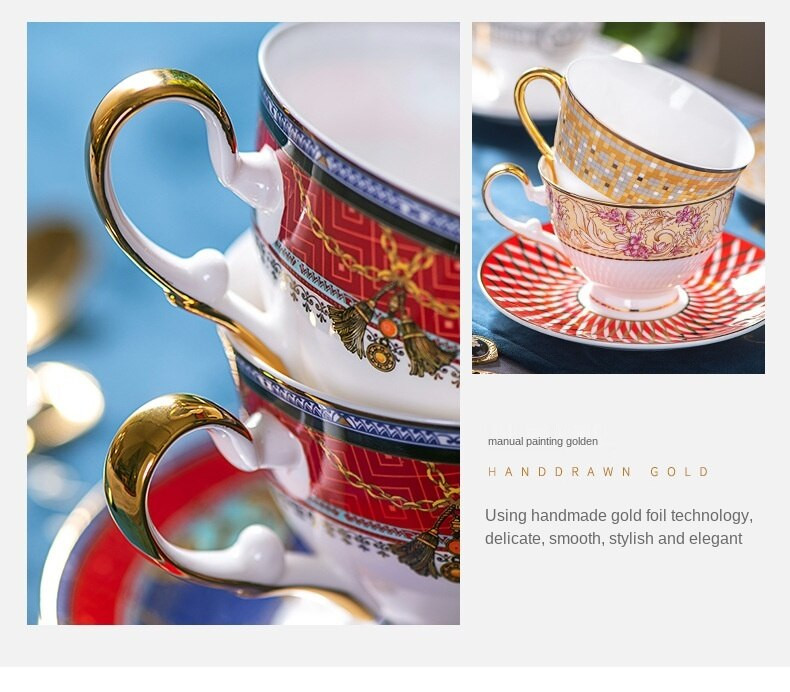 Hrnčeky na kávu, kráľovský kostný porcelán, cestovateľské umenie, maľba, keramické kreatívne šálky, sada lyžíc, darček, európsky luxusný tazas, kuchynská dekorácia