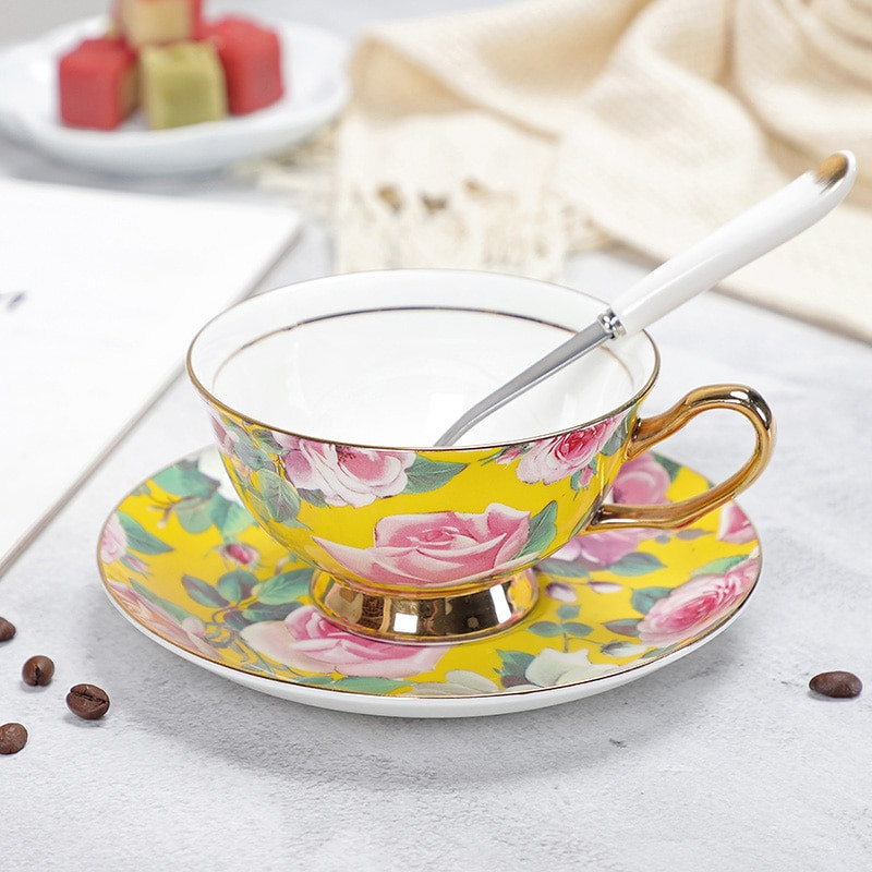 Keramické popoludňajšie šálky s podšálkami na čierny čaj, porcelánová šálka na kávu s podnosom, porcelánová súprava riadu na nápoje, dropshipping
