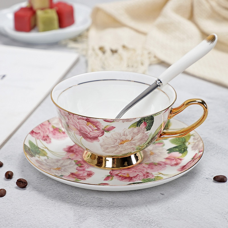 Keramické popoludňajšie šálky s podšálkami na čierny čaj, porcelánová šálka na kávu s podnosom, porcelánová súprava riadu na nápoje, dropshipping