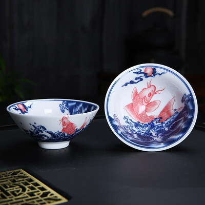 Plava i bijela porculanska šalica za čaj Ručno izrađena boutique mala zdjelica za čaj Retro keramički set za čaj Dodaci Višebojna Master šalica 68 ml