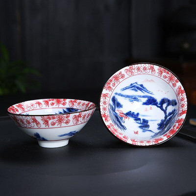 Plava i bijela porculanska šalica za čaj Ručno izrađena boutique mala zdjelica za čaj Retro keramički set za čaj Dodaci Višebojna Master šalica 68 ml