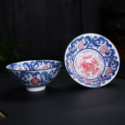 Plava i bijela porculanska šalica za čaj Ručno izrađena boutique mala zdjelica za čaj Retro keramički set za čaj Dodaci Višebojna Master šalica 68 ml