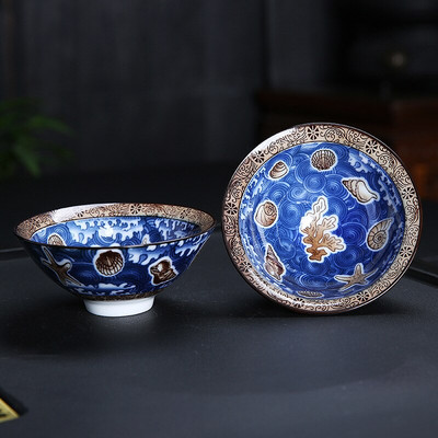 Plava i bijela porculanska šalica za čaj Ručno izrađena boutique mala zdjelica za čaj Retro keramički set za čaj Dodaci Višebojna Master šalica 68 ml