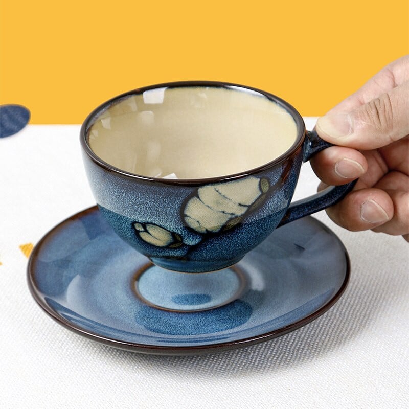 Japonský podglazúrovaný farebný retro keramický kávový hrnček a sada tanierov, latte keramický nápojový hrnček, domáca kuchyňa, párty, darčeky