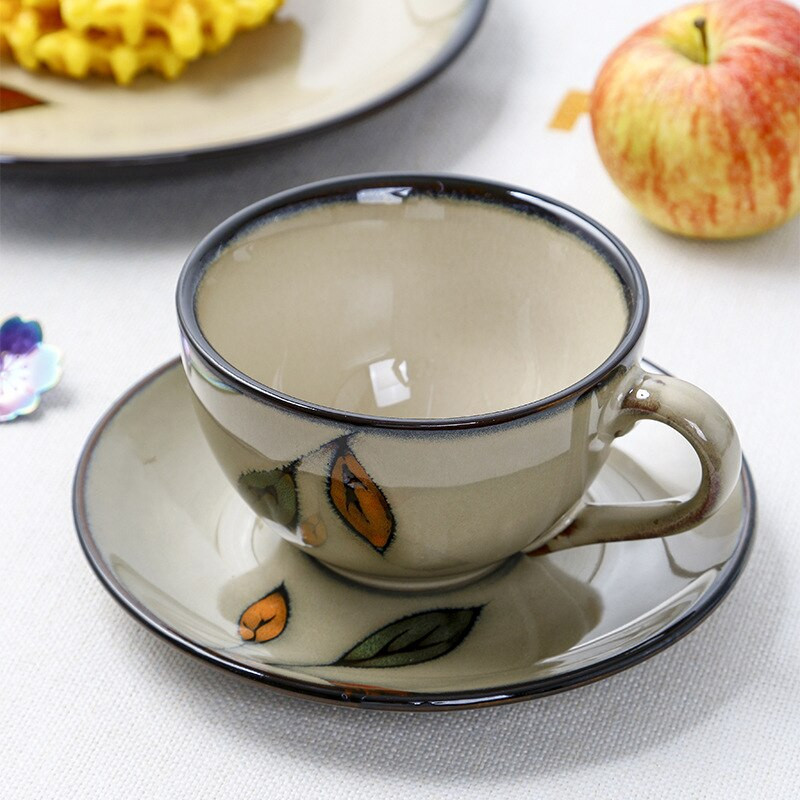 Japonský podglazúrovaný farebný retro keramický kávový hrnček a sada tanierov, latte keramický nápojový hrnček, domáca kuchyňa, párty, darčeky