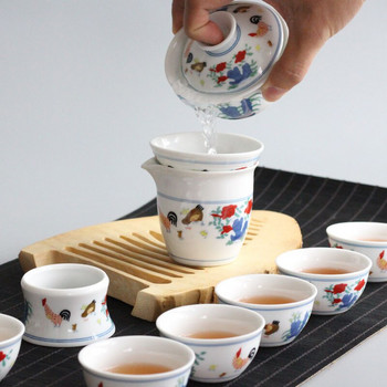 Китайски керамичен порцеланов сервиз за чай Kung Fu Чаени прибори Китайски архаичен петел Практични домакински сервизи за чай Елементи Тенджера и чаша