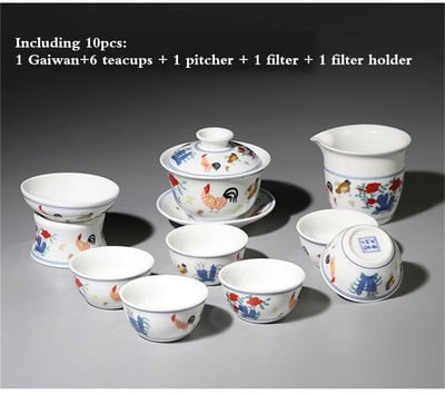 Kiniškas keramikinis porcelianinis Kung Fu arbatos rinkinys Arbatinė Kinija Archaistinis Gaidys Praktinė namų ūkio arbatos paslaugos Prekės Puodas ir puodelis